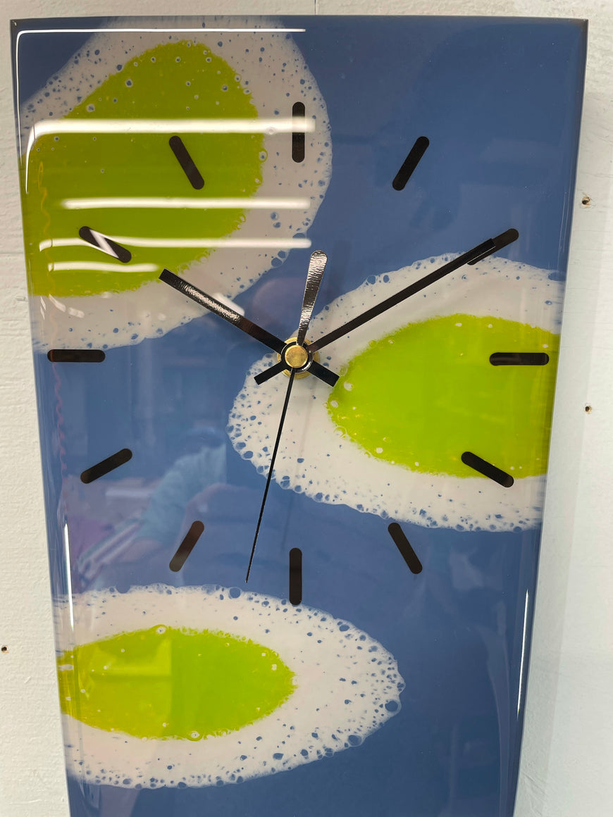 70cm Long Narrow Blue/Grey and Moss Green Abstract Resin Wall Clock