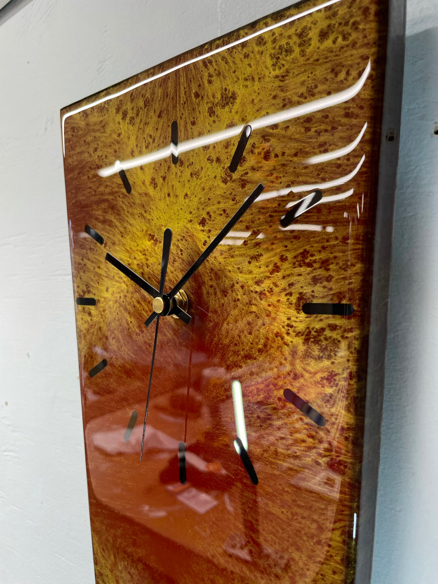 70cm Long Narrow Maroon and Gold Abstract Resin Wall Clock