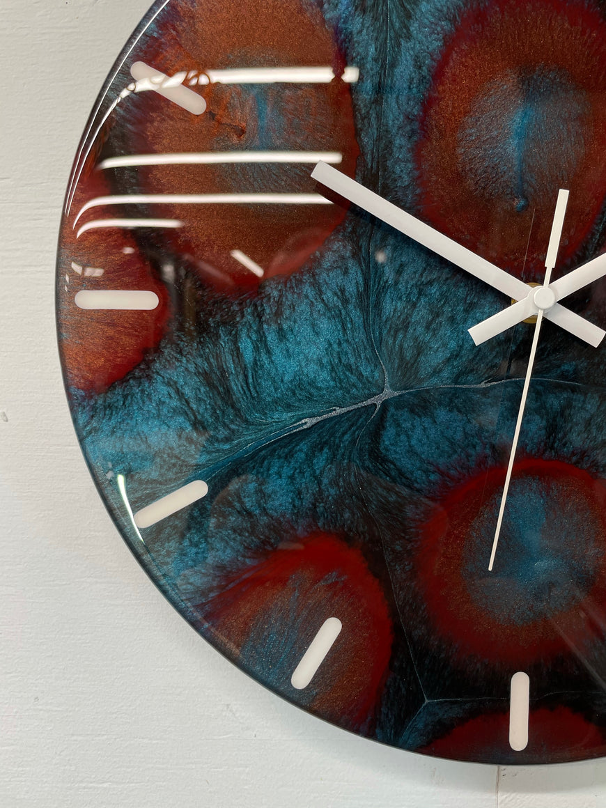 33cm Turquoise Maroon and Black Abstract Modern Resin Wall Clock