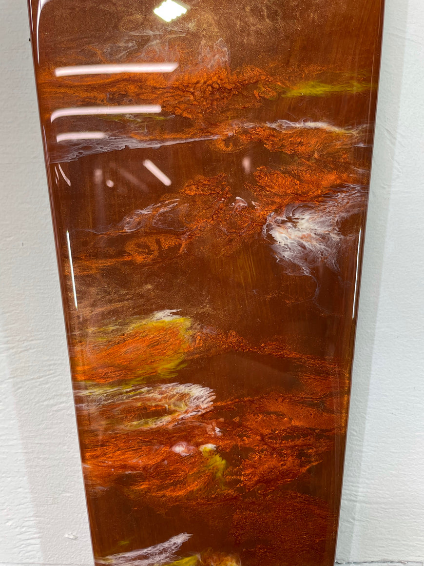 Modern Narrow Brown Copper and Ivory Abstract Resin Wall Clock