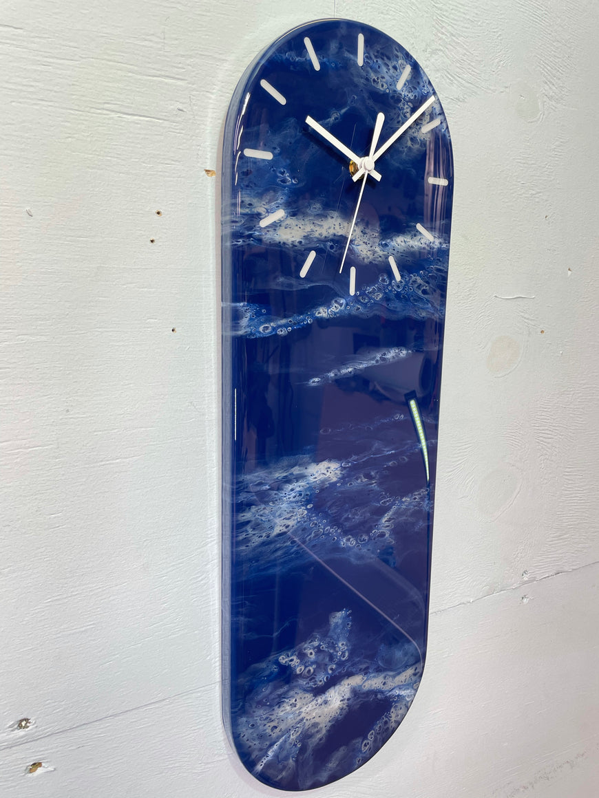 Narrow Navy Blue  White and Grey Abstract Resin Wall Clock