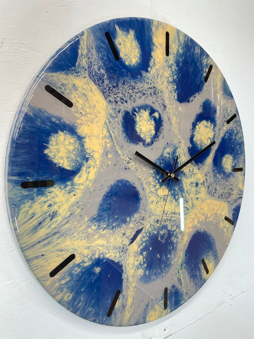 50cm Large Navy Blue and Grey Abstract Modern Resin Wall Clock