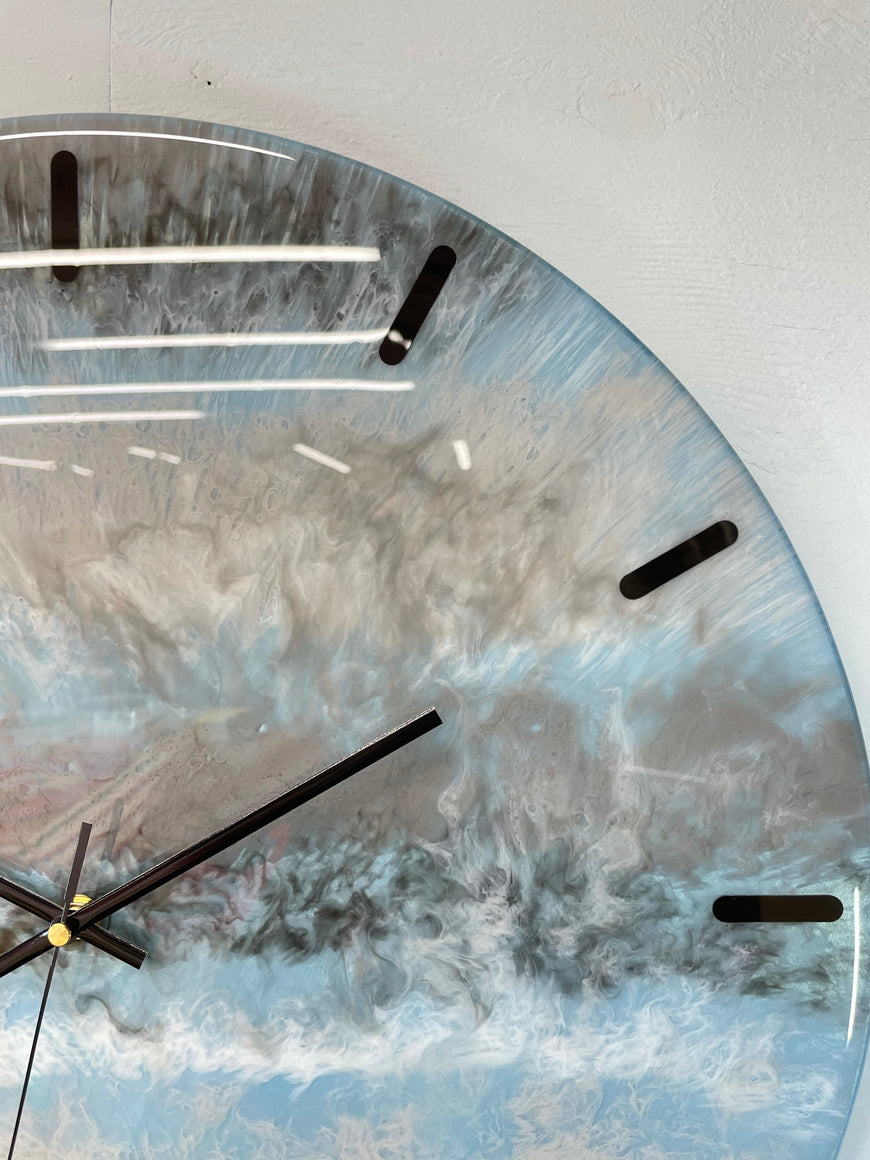 50cm Large Metallic Blue, Grey Black and White Abstract Modern Resin Wall Clock