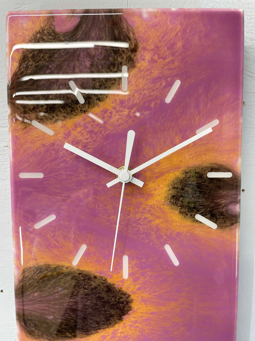 Purple Black and Gold Abstract Resin Wall Clock