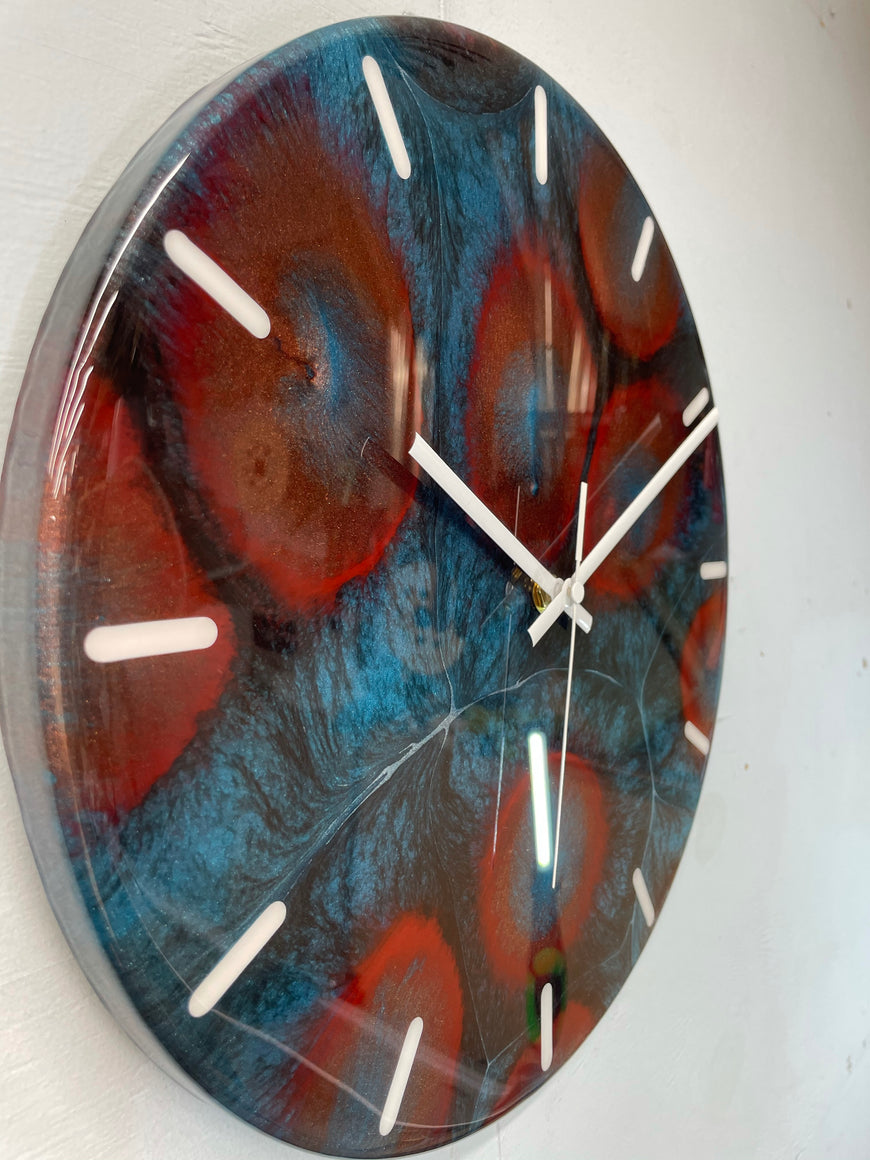 33cm Turquoise Maroon and Black Abstract Modern Resin Wall Clock