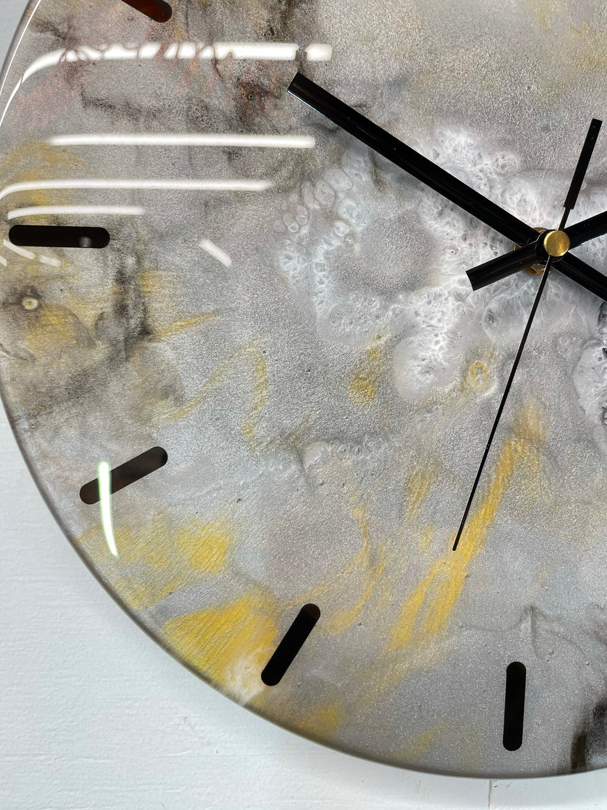 33cm Metallic Silver Gold and Black Abstract Modern Resin Wall Clock