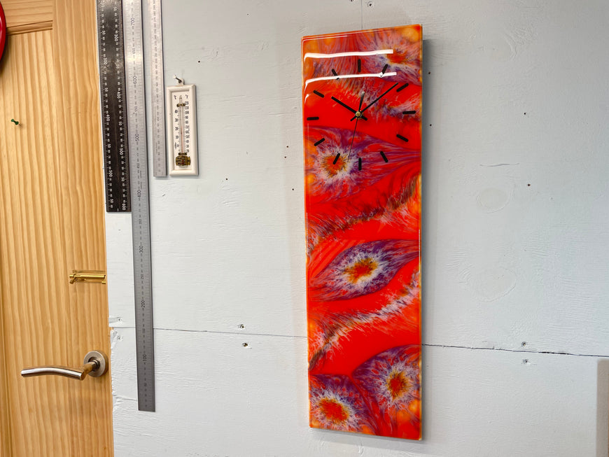 Dark Orange and Purple Rectangular Abstract Resin Wall Clock