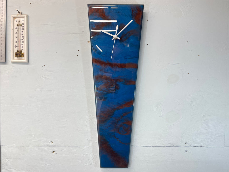 Narrow Metallic Blue Copper and Black Abstract Resin Wall Clock