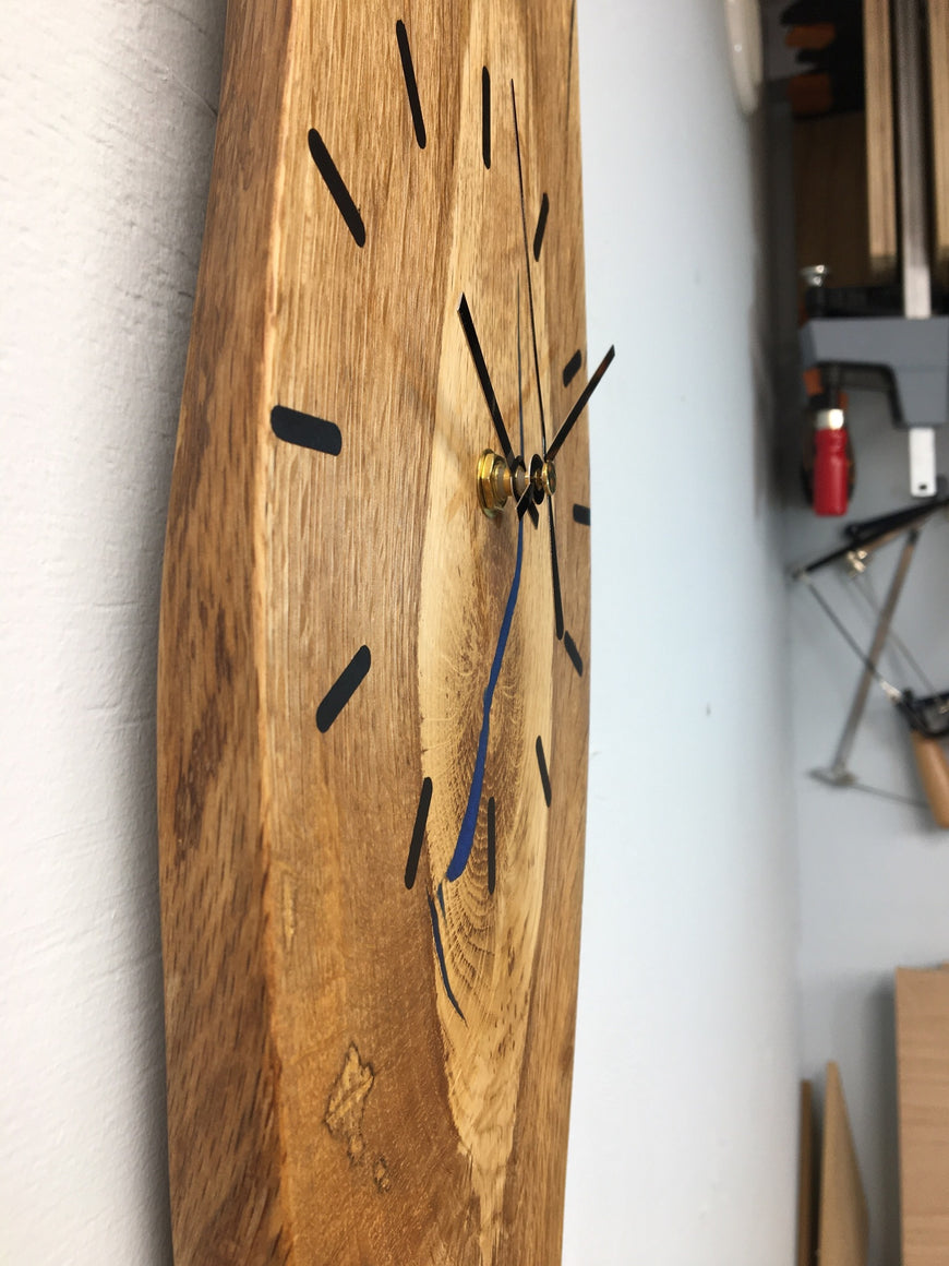 English Oak Wall Clock with Blue Resin