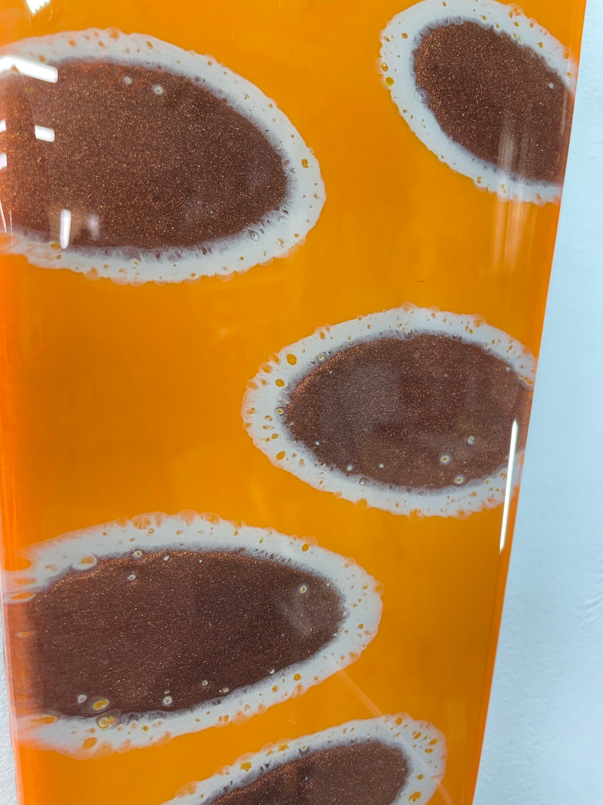 Narrow Burnt Orange Copper and Grey Abstract Resin Wall Clock