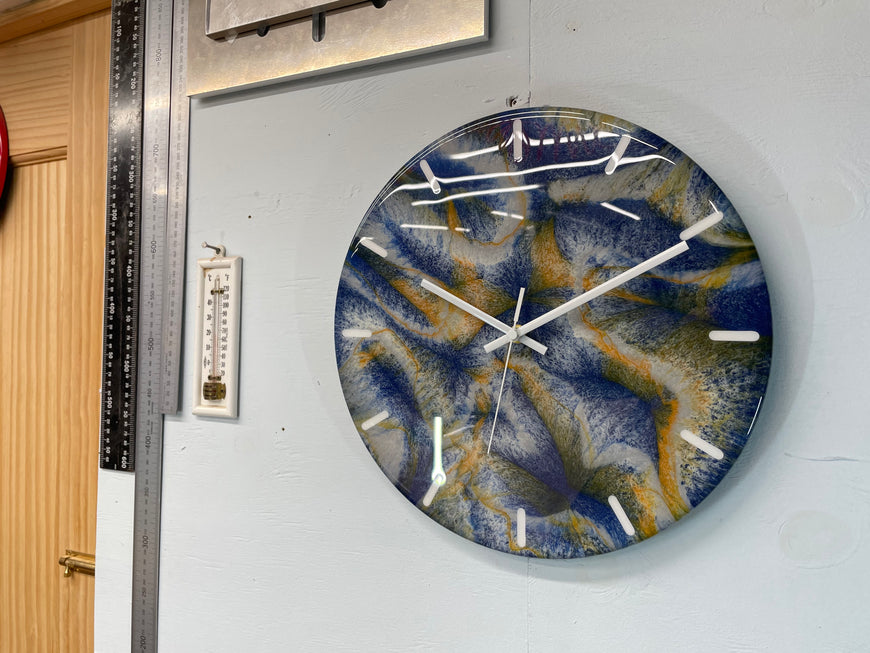 33cm Navy Blue Orange and Grey Abstract Modern Resin Wall Clock