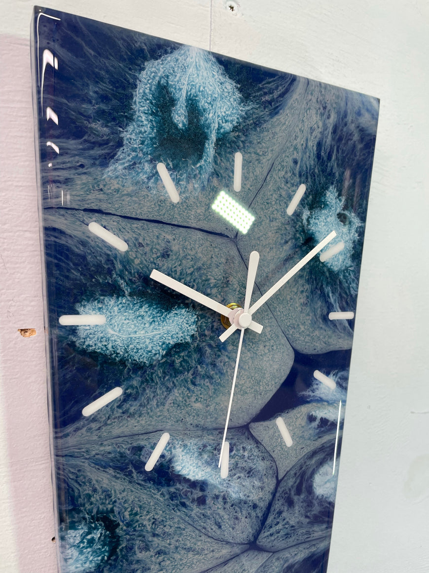 70cm Long Narrow Navy Blue White and Grey Abstract Resin Wall Clock