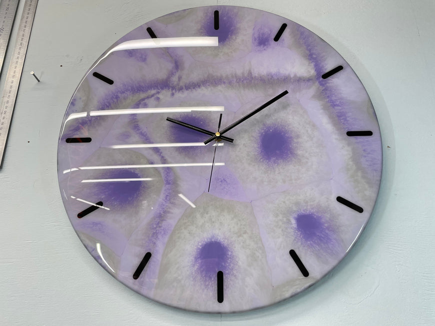 50cm Large Purple and Grey Abstract Modern Resin Wall Clock