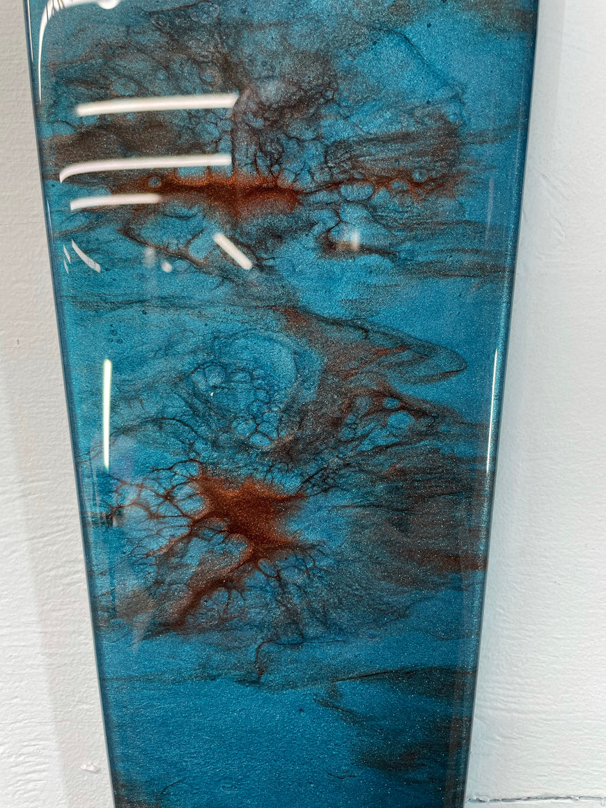 Narrow Turquoise and Copper Abstract Resin Wall Clock