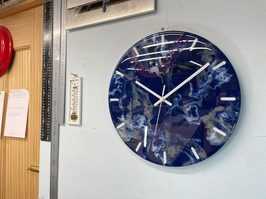 33cm Navy Blue Grey and White Abstract Modern Resin Wall Clock