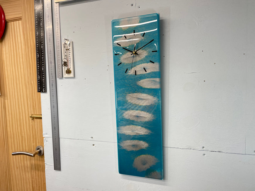 Teal and Silver Rectangular Abstract Resin Wall Clock