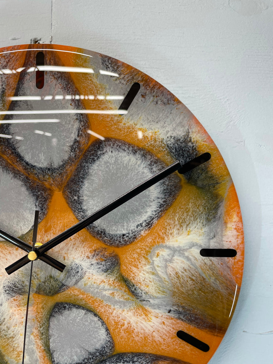 33cm Burnt Orange Grey and Black Abstract Modern Resin Wall Clock