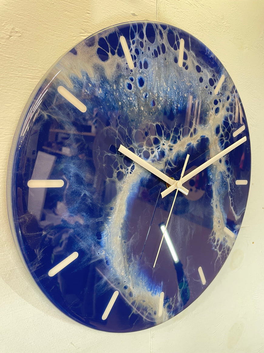 33cm Navy Blue Grey and White Abstract Modern Resin Wall Clock