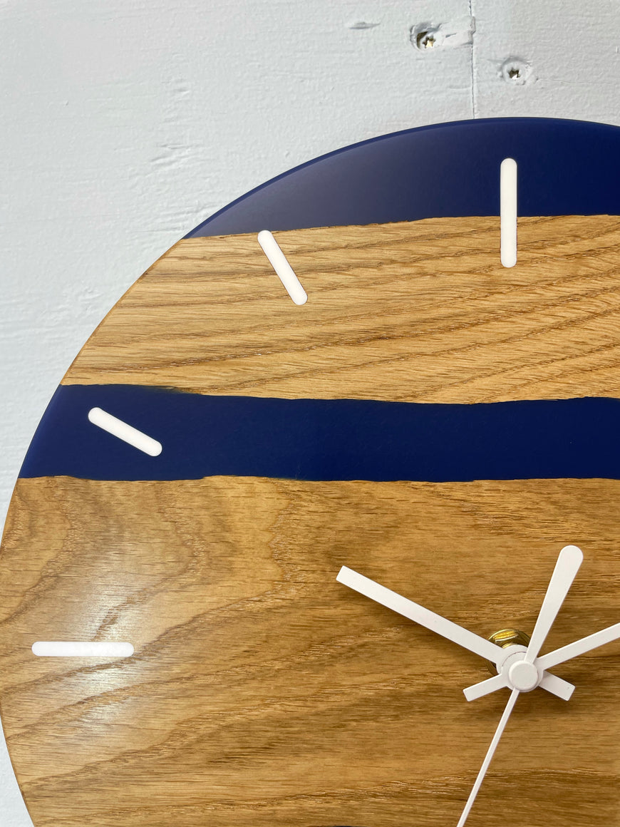 English Oak and Navy Blue Resin Wall Clock