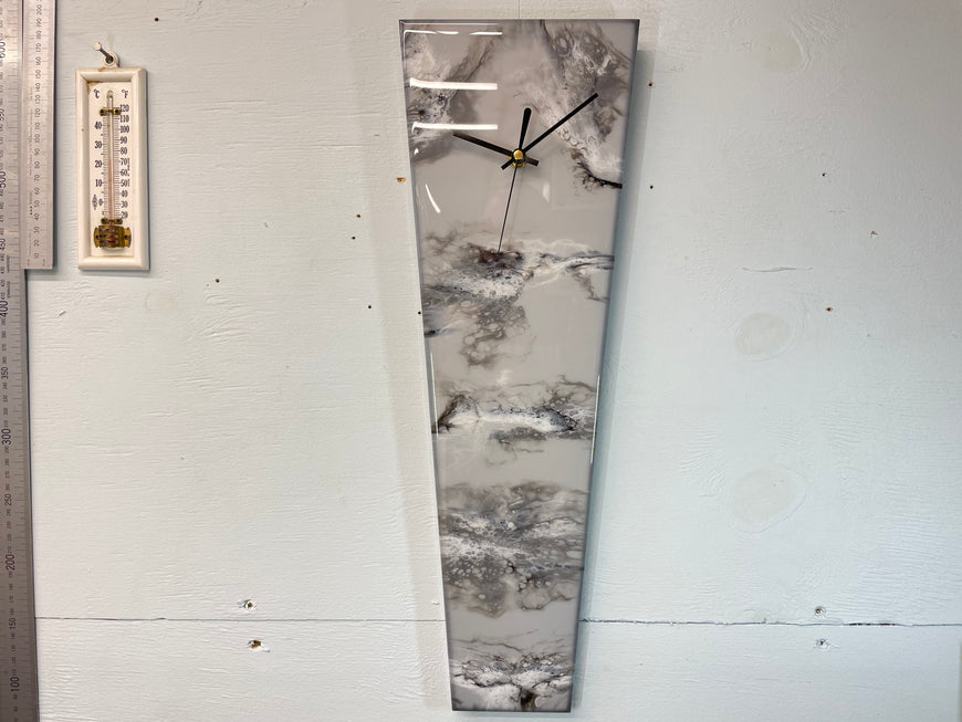 Narrow Grey Black and White Abstract Resin Wall Clock