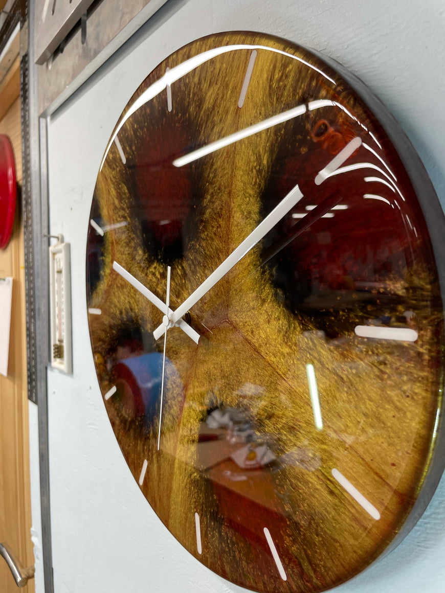 Gold Black and Maroon Abstract Modern Resin Wall Clock