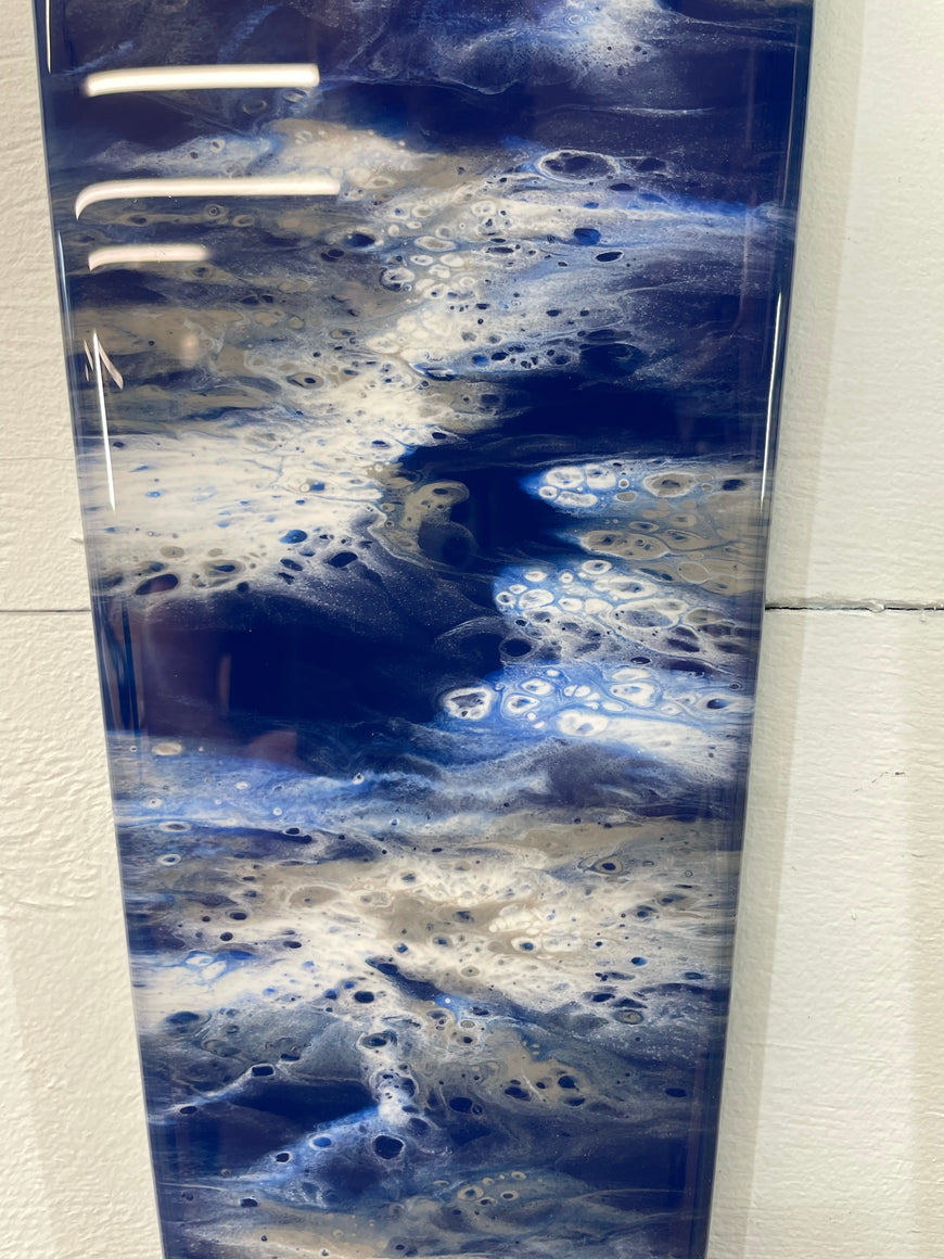 70cm Long Narrow Navy Blue White and Grey Abstract Resin Wall Clock