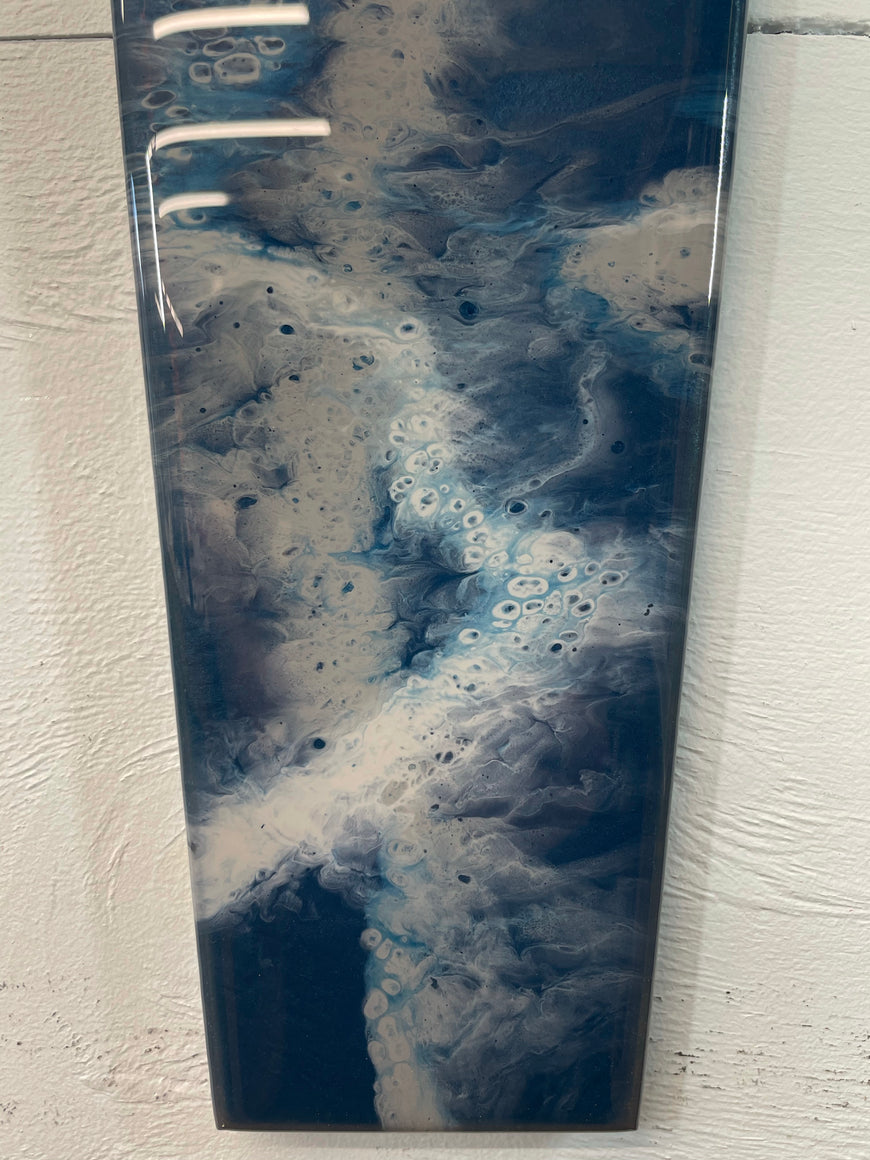 Long Narrow Navy Blue and Grey Abstract Resin Wall Clock