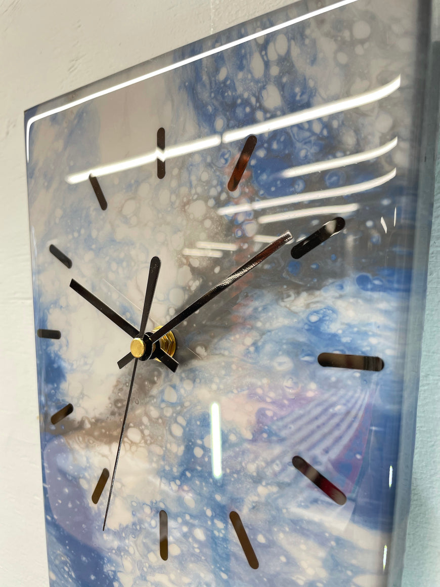 70cm Long Narrow Blue and Grey Abstract Resin Wall Clock