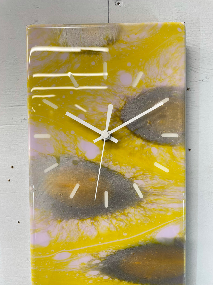 Yellow and Silver Abstract Resin Wall Clock