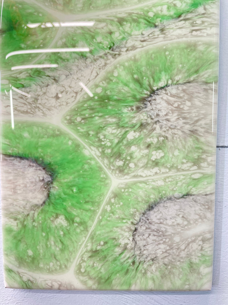 Green and White Rectangular Abstract Resin Wall Clock