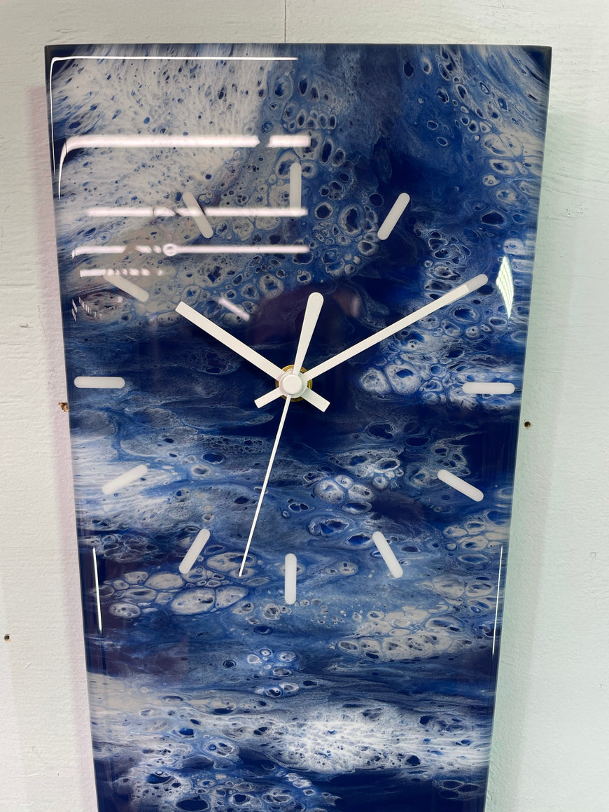 70cm Long Narrow Navy Blue White and Grey Abstract Resin Wall Clock