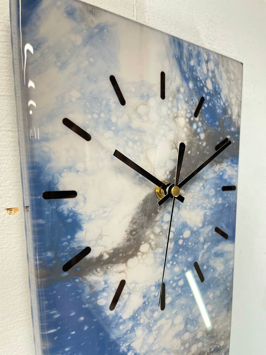 70cm Long Narrow Blue and Grey Abstract Resin Wall Clock