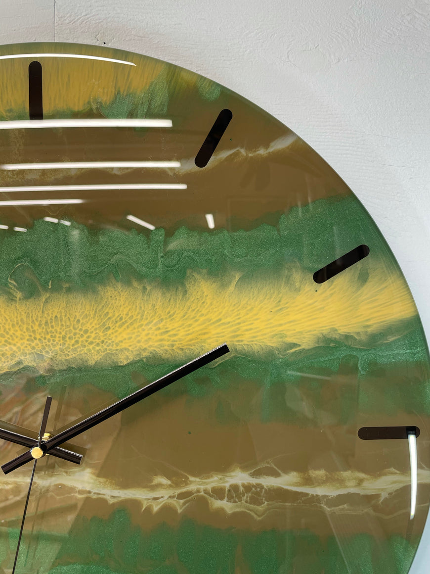 50cm Large Metallic Green and Brown Abstract Modern Resin Wall Clock