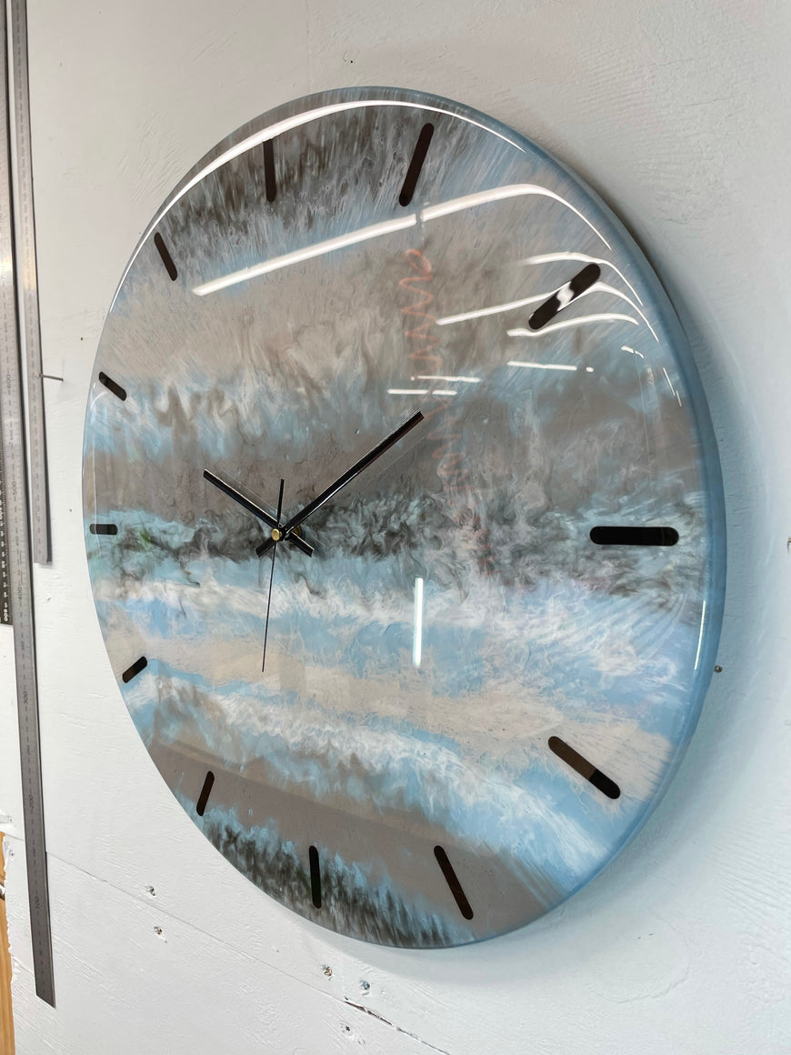 50cm Large Metallic Blue, Grey Black and White Abstract Modern Resin Wall Clock