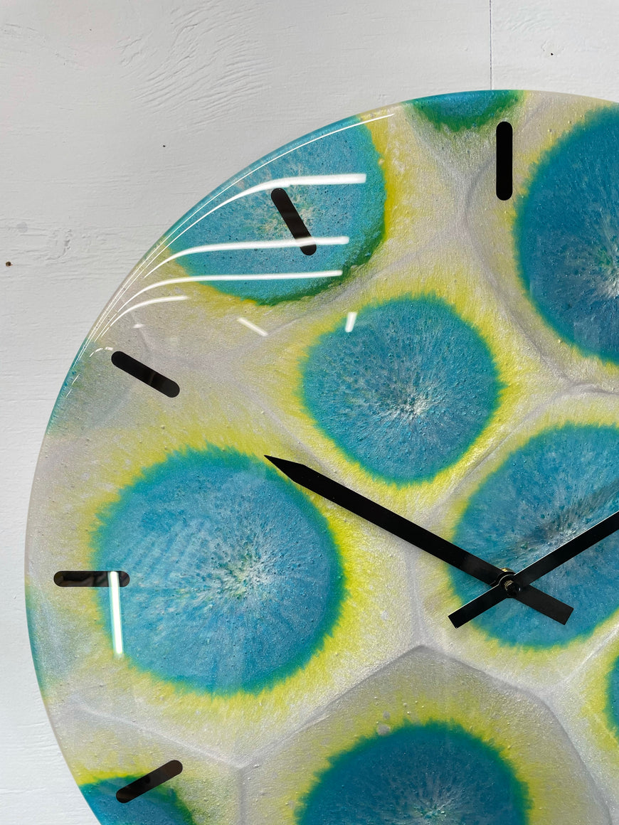 Large Teal Silver & Gold Abstract Resin Wall Clock