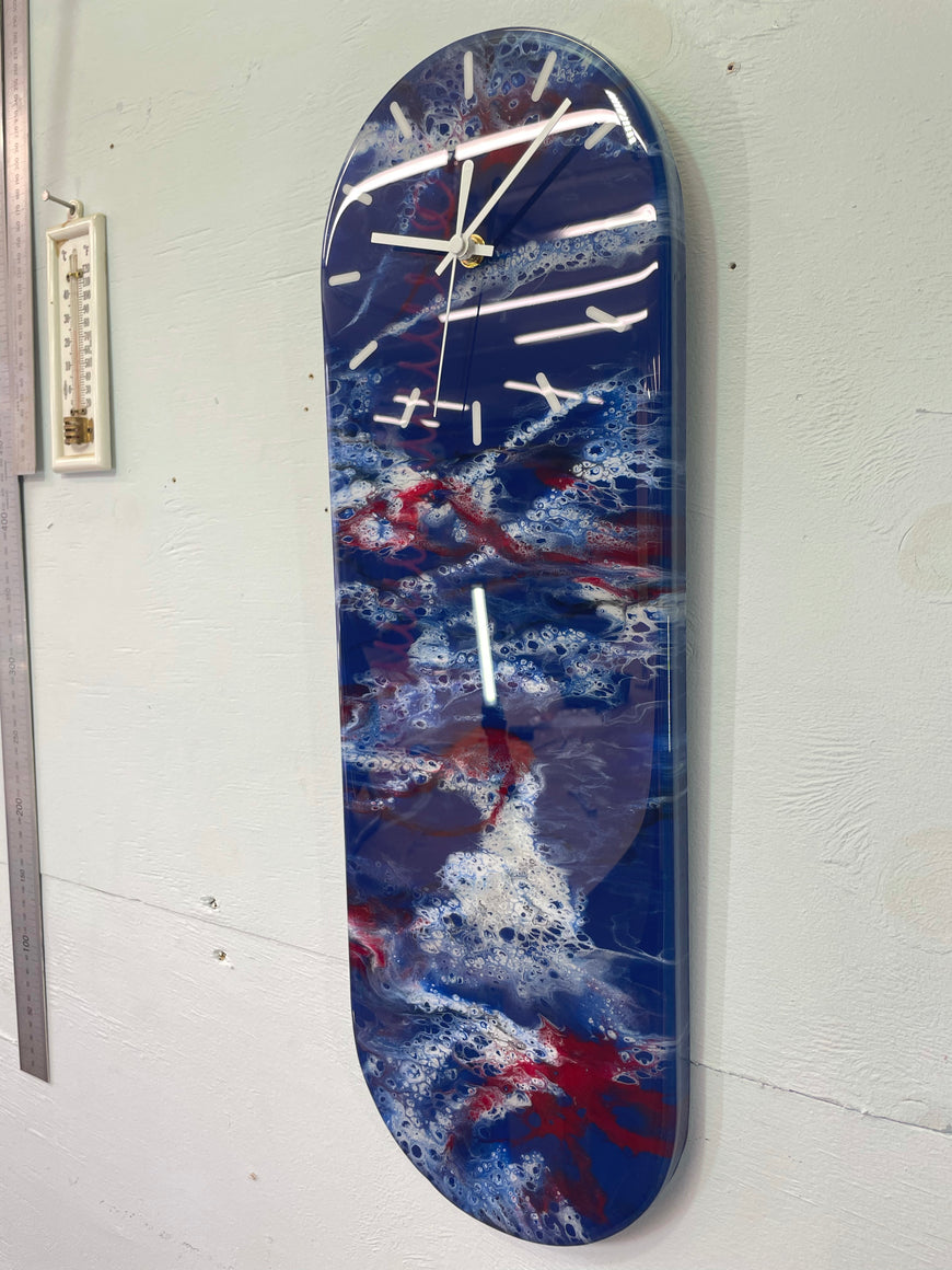 Narrow Navy Blue White Grey and Copper Abstract Resin Wall Clock