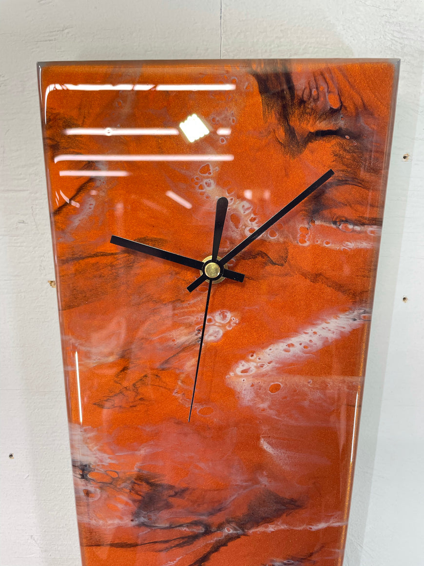 Long Copper Black and Grey Abstract Resin Wall Clock