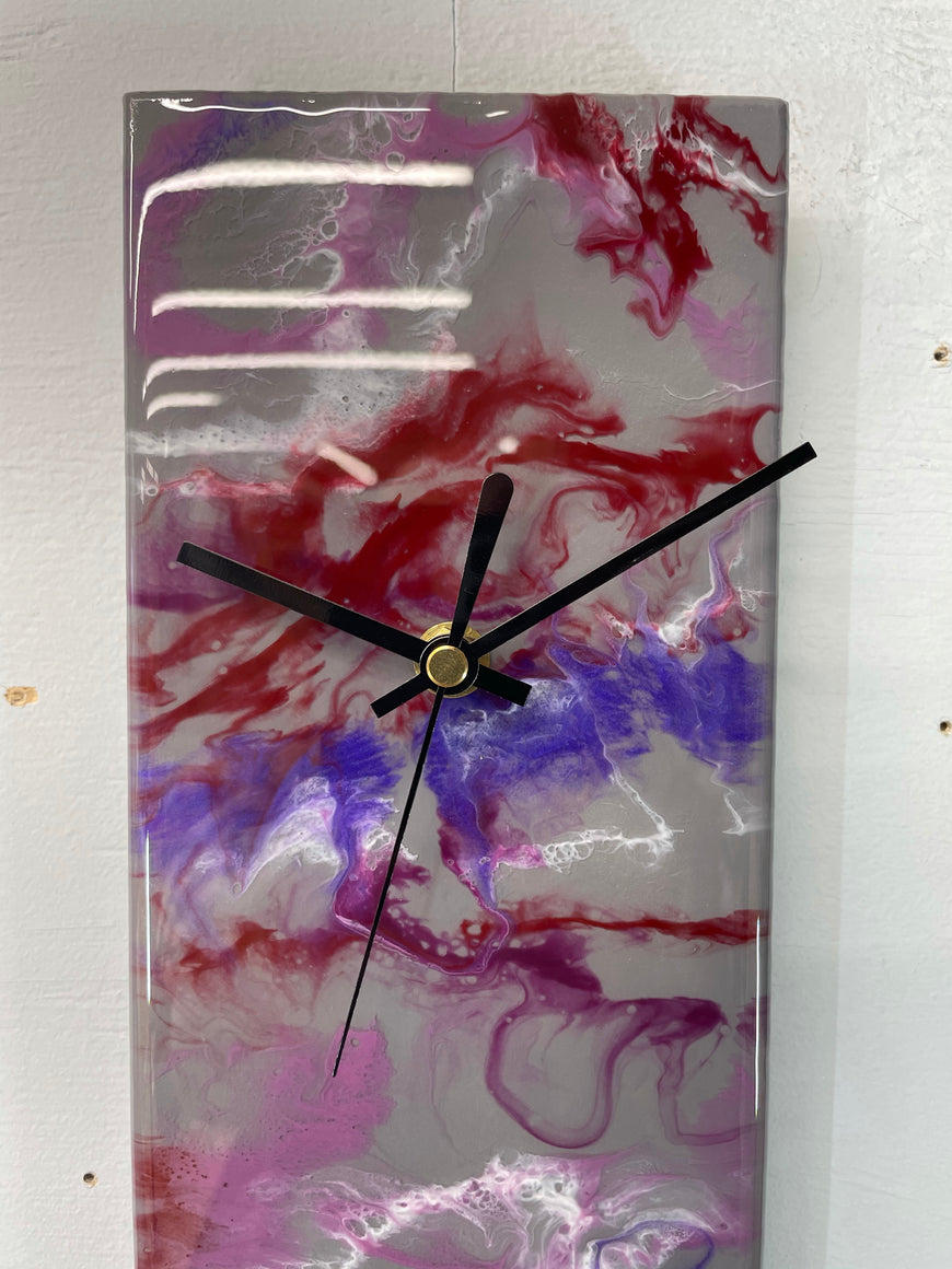 Grey Maroon and Purple Rectangular Abstract Resin Wall Clock