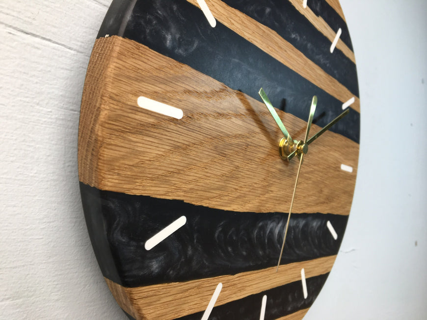 Red Oak with Carbon Black Resin Wall Clock