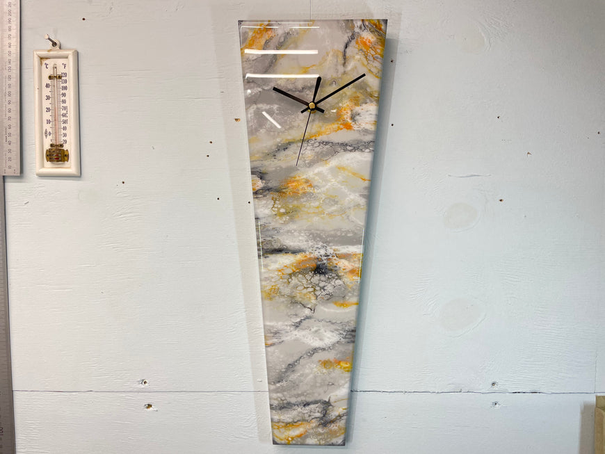 Narrow Grey Burnt Orange Black and White Abstract Resin Wall Clock