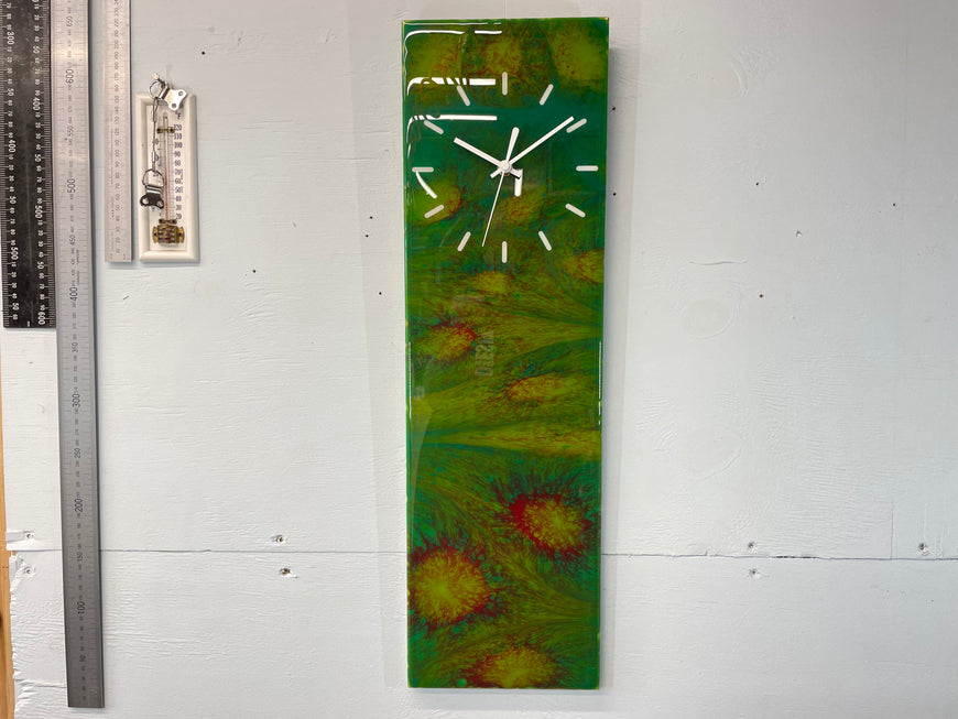 Dark Green and Maroon Rectangular Abstract Resin Wall Clock