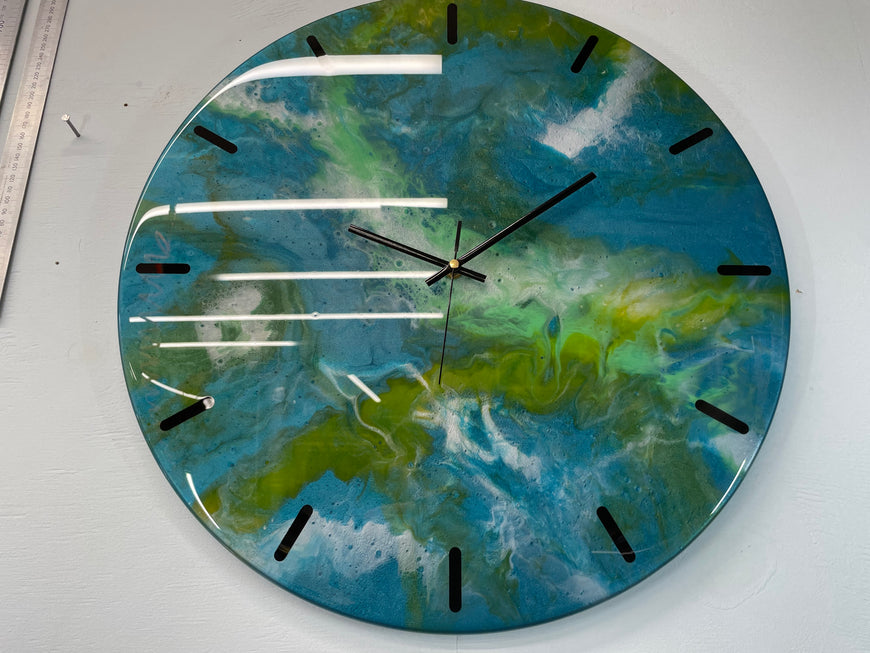 50cm Large Metallic Teal and Green Abstract Modern Resin Wall Clock