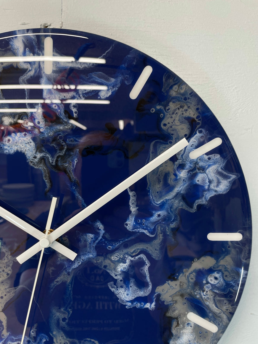 33cm Navy Blue Grey and White Abstract Modern Resin Wall Clock