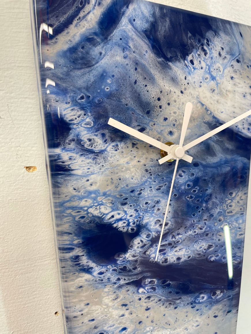 Narrow Navy Blue Grey and White Abstract Resin Wall Clock