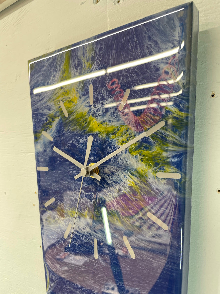 70cm Long Narrow Navy Blue Grey & Orange Abstract Resin Wall Clock