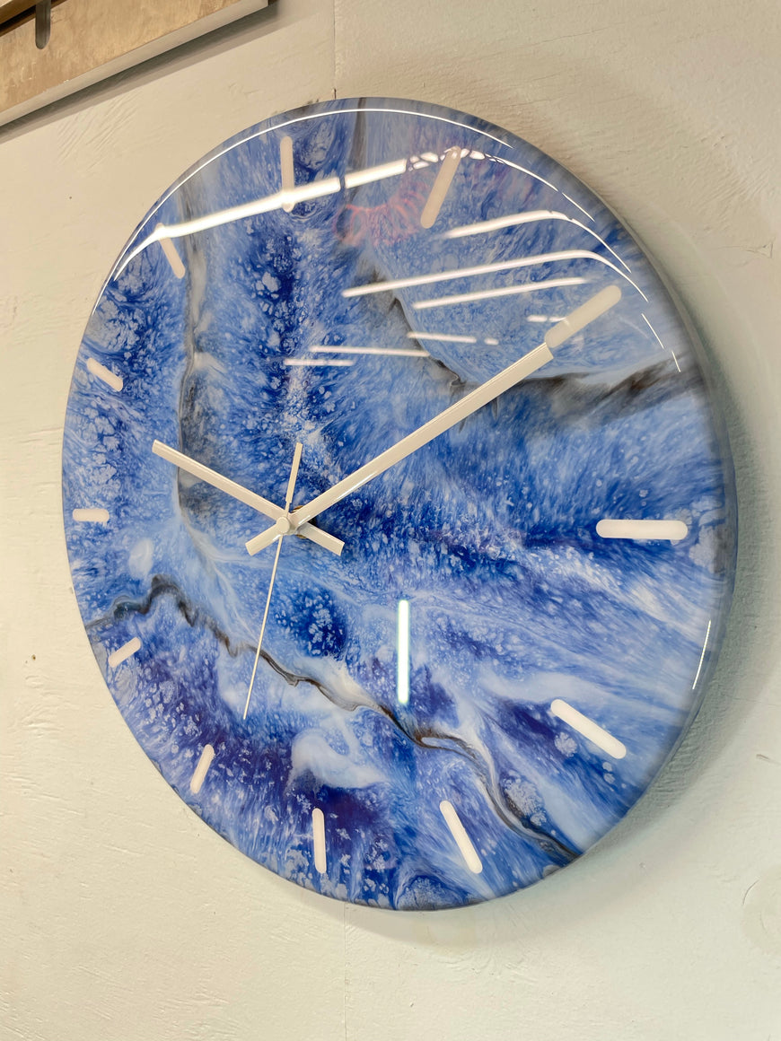 33cm Navy Blue Baby Blue and Black Abstract Modern Resin Wall Clock