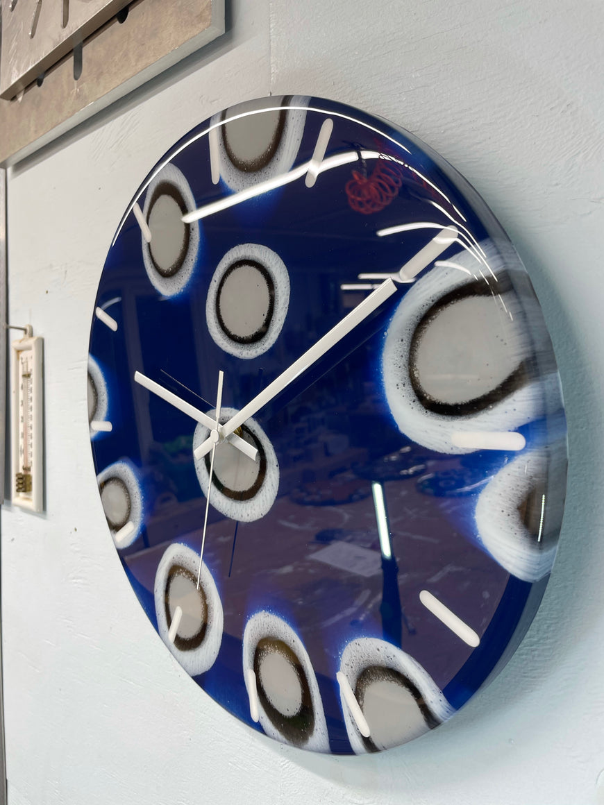 33cm Navy Blue Grey and Black Abstract Modern Resin Wall Clock