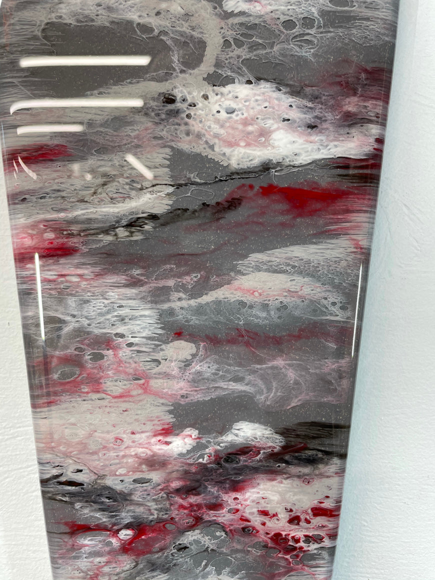 Narrow Grey Blood Red Maroon and White Abstract Resin Wall Clock