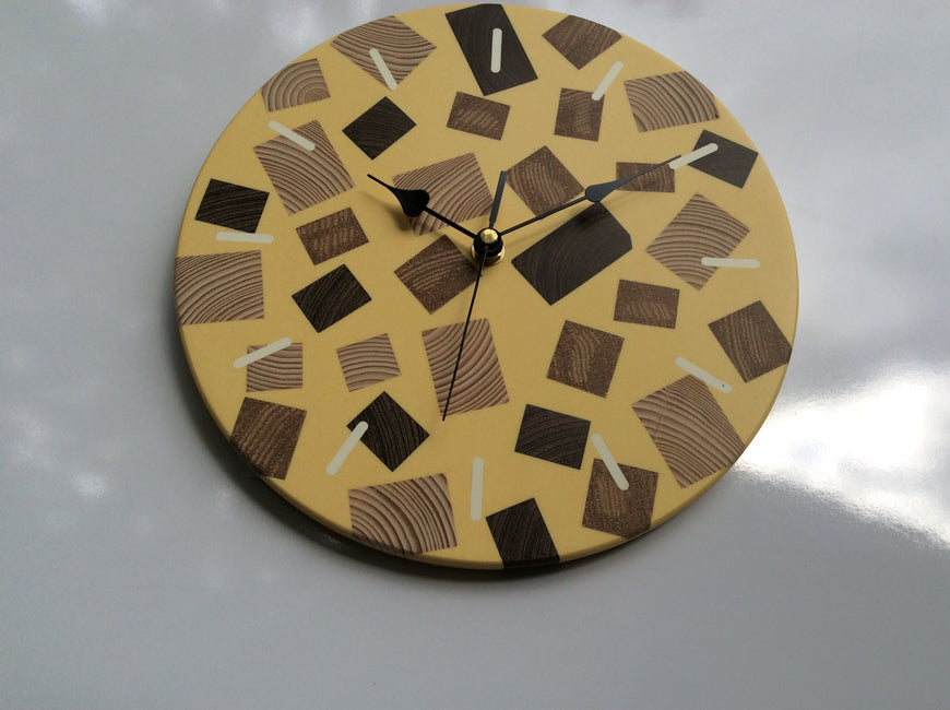 Wood and Mustard Coloured Resin Wall Clock