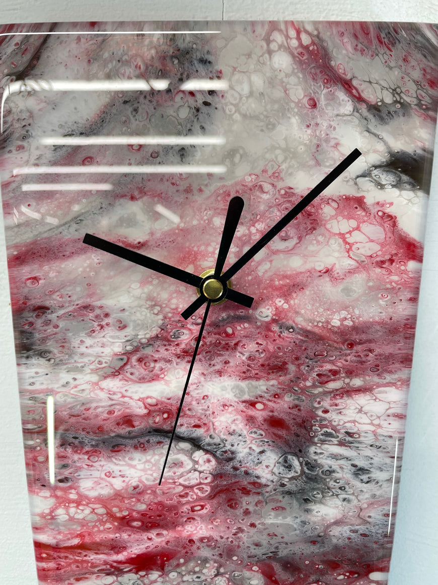 Narrow Grey Blood Red Maroon and White Abstract Resin Wall Clock